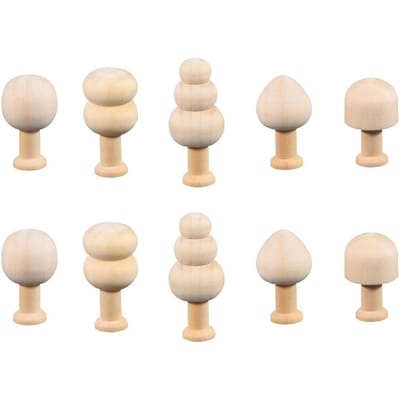 Lot de 10 miniatures en bois brut, peintes, pour décoration d'arbres, poupées à chevilles, à coins arrondis, jouets pour enfants, ornements en forme de champignons beige