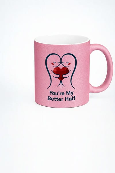 Roze Glitter Mok 'You're My Better Half' - Romantisch Cadeau voor Valentijn & Partner