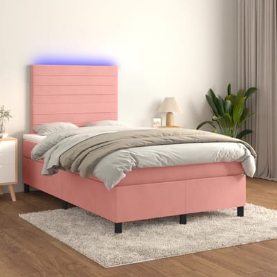 vidaXL - Boxspring - met - matras - en - LED - fluweel - roze - 120x200 - cm