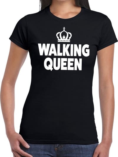 Walking Queen t-shirt - zwart - voor dames - wandelaars - avondvierdaagse - feest kleding - sport - wedstrijd XS