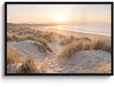 Poster in lijst - Fotolijst 120x80 cm - Posters - Duinen - Strand - Zee - Posterlijst zwart - Decoratie - Wanddecoratie woonkamer - Muurdecoratie slaapkamer