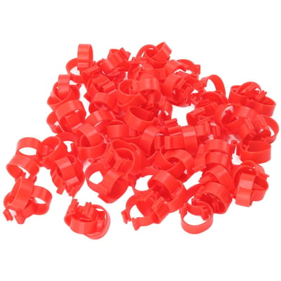 100 stuks Pluimvee Voetringen PP Plastic Herbruikbaar Kip Eend Gans Pootbanden voor Identificatie Rood 16mm / 0.6in