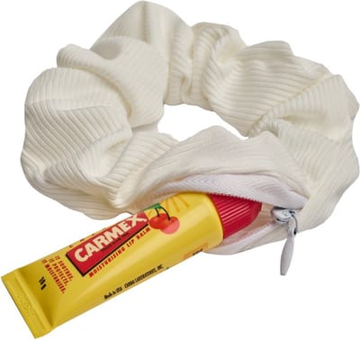 Kraagjeskopen.nl Scrunchie Wit met Rits - Zakje - Verstop Scrunchie - Haarelastiek Haaraccessoire