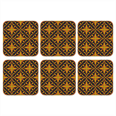 Onderzetters voor glazen - Patronen - Kerst - Goud - 10x10 cm - Glasonderzetters - 6 stuks - Tafeldecoratie Kerstmis - Kerstdecoratie tafel - Tafelversiering
