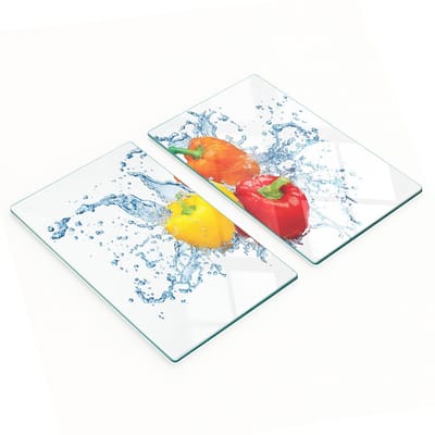 Multifunctionele decoratieve glazen snijplanken voor de keuken, paprika- en watermotief, 2x30x52 cm