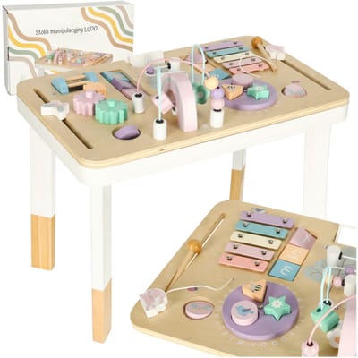 LULILO - Activiteitentafel - Kindertafel - Activity Center - Stimuleert Motorische & Cognitieve Ontwikkeling - Duurzaam en Veilig met Verf op Waterbasis - Speeltafel vanaf 18 Maanden - Meerkleurig - Met Opbergvak
