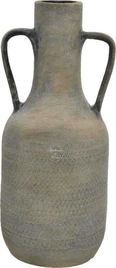 Decoris Vaas - fles model - terracotta - grijs - 19 x 45 cm - bloemenvaas