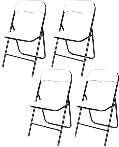 BRASQ Set van 4 Klapstoelen Wit Zwart - Opvouwbare stoelen 43x38x78 cm - PVC - Eettafelstoelen