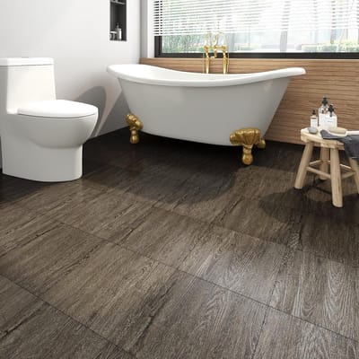 Zelfklevende PVC vloertegels met houtlook in eikenstijl - Waterdichte vinylvloer voor badkamer en keuken, 30x30 cm, 4 tegels