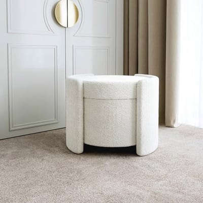 Stoffen opbergkruk - Zachte bouclé stof ronde voetenbank - Poef voor lounge, woonkamer en slaapkamer decor