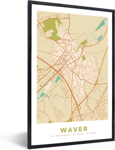 Fotolijst incl. Poster - Retro - Kaart - Waver - Stadskaart - Plattegrond - 40x60 cm - Posterlijst