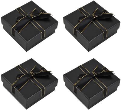 Dailygoods - 4 stuks sieraden geschenkdozen, kartonnen sieraden display doos, sieraden verpakking doos met strik knoop, oorbellen ringen opbergkoffer, vierkante beige cadeautjes, kleine papieren sieraden