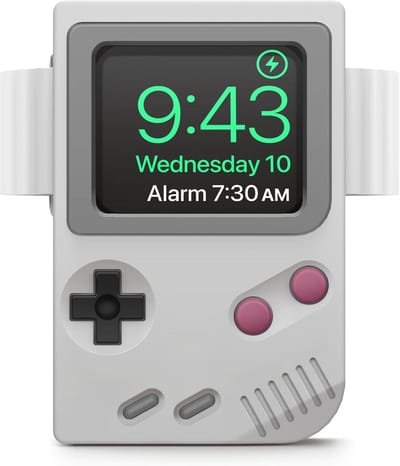 Stand geschikt voor Apple Watch Series Ultra3/Ultra2/Ultra,11/10/9/8/7/6/5/4/3/2/1,SE3/SE2/SE (49,46,45,44,42mm) - Klassiek Spelconsole Ontwerp, Nachtstand Modus Compatibel (Lichtgrijze)