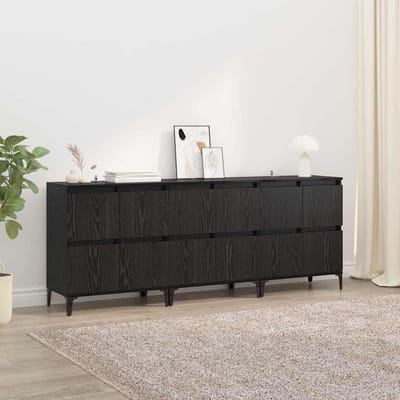 vidaXL - Dressoirs - 3 - st - Zwart - Eiken - 60 - x - 35 - x - 70 - cm - Bewerkt - hout