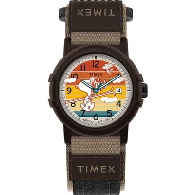 Timex Peanuts Camper TW4B34900 Horloge - Textiel - Bruin - Ø 38 mm