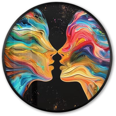 Poster in lijst Rond - Fotolijst 60x60 cm - Posters - Kunst - Kleurrijk - Vrouw - Art - Abstract - Gezichten - Ronde posterlijst zwart - Decoratie - Wanddecoratie woonkamer - Muurdecoratie slaapkamer