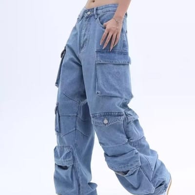 Denim overall dames lente en zomer nieuw losse hoge taille wijde pijpen broek 3XL gray