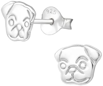 Joy|S - Zilveren hond oorbellen - 8 x 7 mm - oorknoppen