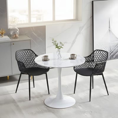 EGGREE eettafel en stoelen set - marmeren tafel Ø 80 cm met 2 stoelen - voor bar - kookeiland - café en eetkamer