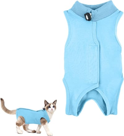 Herstelpak voor katten en honden na operatie | Bodysuit voor buikwonden en huidziekten | E-collar alternatief (Blauw, L)