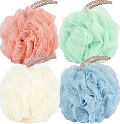 4-delige Loofah Sponzen - 50 g Per Stuk - 4 Kleuren - Zacht Exfoliërend Mesh Badspons - Met Ophanglus