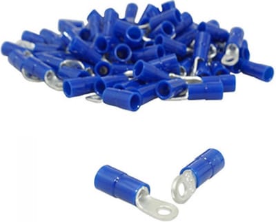 Sachet de 50 cosses rondes borne 3 pré-isolée bleu pour faisceau électrique moto