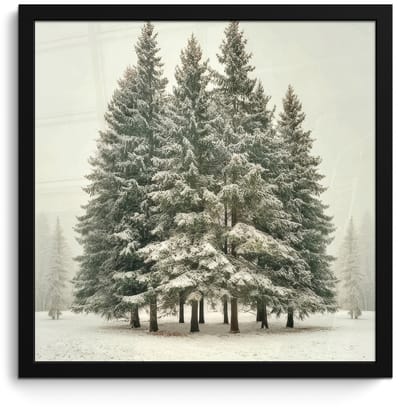 Poster in lijst - Fotolijst 40x40 cm - Posters - Bomen - Sneeuw - Wit - Posterlijst zwart - Decoratie - Wanddecoratie woonkamer - Muurdecoratie slaapkamer