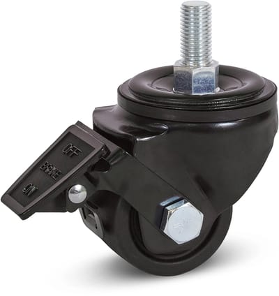 Zwart nylon zwaarlast zwenkwiel geremd met schroefdraad - 65mm - 500kg