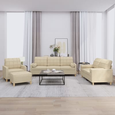 vidaXL - 4-delige - Loungeset - met - kussens - stof - crèmekleurig