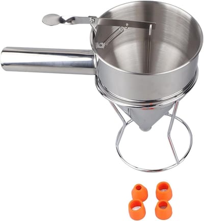 Pannenkoekbeslag Dispenser - Beslag Trechter - Bakken en Decoreren - Druppelloze Tuiten - 5 Kopjes - Zilver