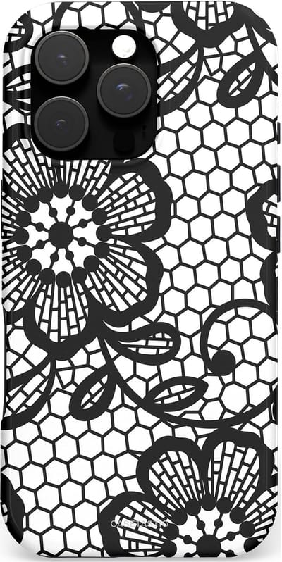 Casetastic hoesje geschikt voor Apple iPhone 16 Pro - MagSafe - Dubbellaagse bescherming - Zwart Bloemenpatroon - Fashion Case - Grijs Zwart Wit