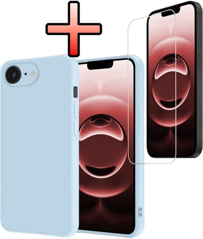 Hoesje - Met Screenprotector - Geschikt voor Apple iPhone 16e / 17e - Sterk & Shockproof - Back Cover - Siliconen Case - Telefoon Hoes - Lichtblauw
