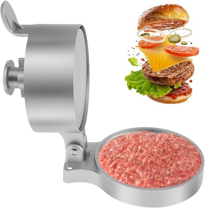 Burger Plet - Burgerpers Patty Maker - Burgers Maken - Non-stick Oppervlak - 19 x 13 x 11 cm - Zilver
