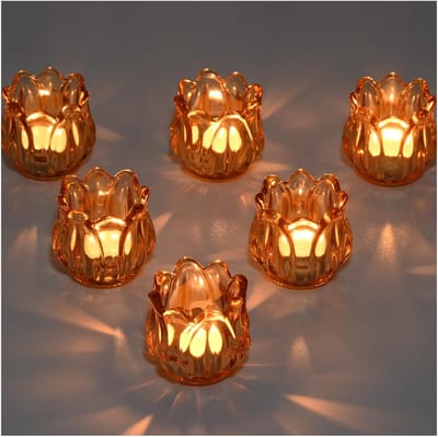 Dailygoods - Set van 6 Glazen Waxinelichthouders in Tulpvorm - Decoratieve Theelichthouders