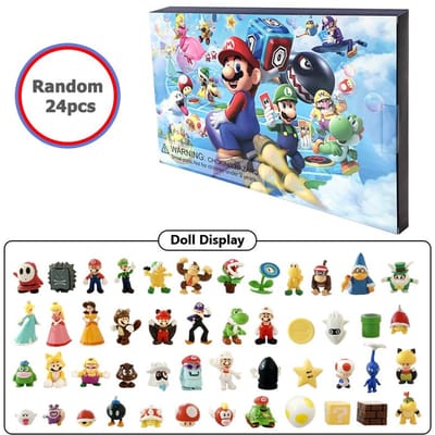 Super Mario Adventskalender Speelgoed 24 stuks/Set Kawaii Mario Anime Actiefiguur PVC Model Poppen Kerstkalender Speelgoed Voor Kinderen