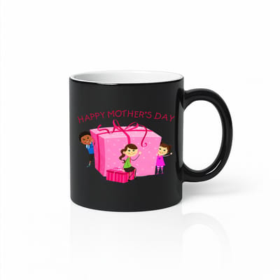 Happy Mother's Day Magic Mok met Kinderen en Cadeau – 330ml Tovermok Warmtegevoelig – Moederdag Cadeau – Zwart
