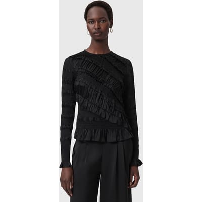 AllSaints Nyla Ls Top Black Taglia: 2 | Maglie a manica lunga Outlet | Donna | Nero