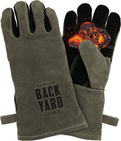Backyard Series BBQ Handschoenen Leer - Vuurvast en Hittebestendig tot 250ºC - Barbecue Accessoires - Grijs
