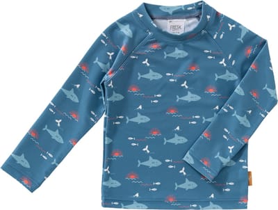 Fresk Zwemshirt 110 - Sneldrogende Zwemkleding voor Kinderen - UPF 50 - Zwemshirt voor Jongens - Zwempak met Lange Mouwen - Blauw - Shark