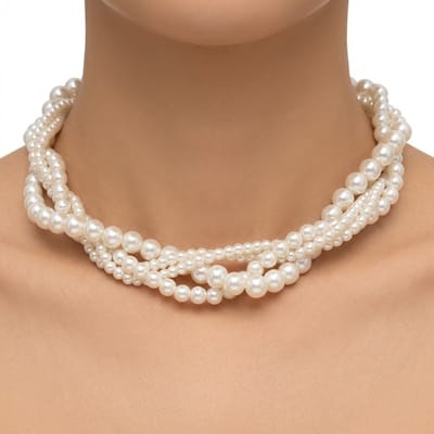 Witkleurige parel ketting dames gevlochten parel ketting statement sieraden elegante faux parel choker voor dagelijks gebruik en bruiloften