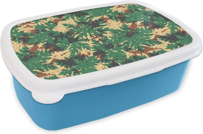 Broodtrommel Blauw - Lunchbox - Brooddoos - Patronen - Jungle - Camouflage - 18x12x6 cm - Kinderen - Jongen