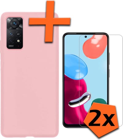 Hoes - Met 2x Screenprotector - Geschikt voor Xiaomi Redmi Note 11 - Sterk & Shockproof - Back Cover - Siliconen Case - Telefoon Hoes - Lichtroze