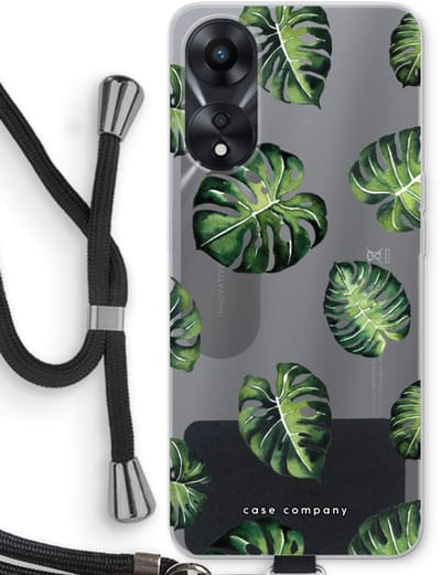 Case Company® - Hoesje met koord geschikt voor Oppo A78 5G hoesje met Koord - Tropische bladeren - Telefoonhoesje met Zwart Koord - Bescherming aan alle Kanten en Over de Schermrand