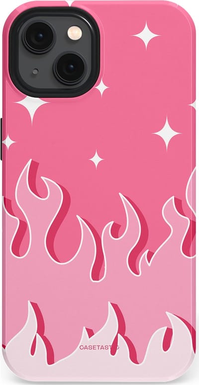 Casetastic Hoesje Geschikt voor Apple iPhone 13 Magsafe - Stijlvolle Beschermende Duo-layer Case - Roze Vlammen