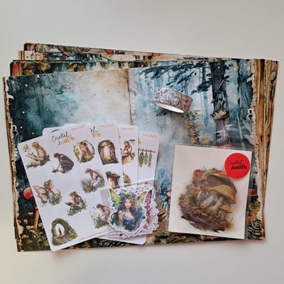 Dark mushroom journal set - stickers - papier - thema fantasy paddenstoel - bullet journal stickers- washi tape - transparante stickers - scrapbook - knutsel bundel - hobbypakket - volwassenen en kinderen