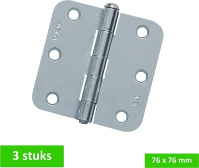 AXA Scharnier 76 x 76 mm - verzinkt - ronde hoek - losse pen - 3 STUKS