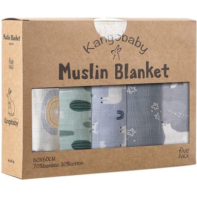 Kangobaby #Mijn Zachte Leven# Pak van 5 Stuks Multifunctioneel Bamboe Katoen Muslin Dekentje Baby Boertje Doekjes Set beige