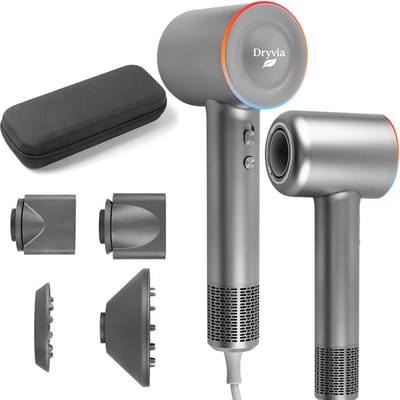 DRYVIA - Ionische Fohn met Diffuser - Haardroger Krullen - Haardroger met Diffuser - Diffuser Fohn Krullen - Snel, Pluisvrij, Glanzend – 5x Sneller Droogresultaat - Fohn Geluidsarm, HD Display in Celsius, 3 Warmtestanden, 2 Snelheden