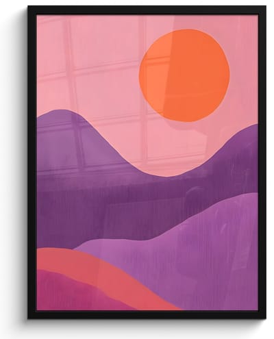 Poster in lijst - Fotolijst 50x70 cm - Posters - Zon - Heuvels - Paars - Abstract - Posterlijst zwart - Decoratie - Wanddecoratie woonkamer - Muurdecoratie slaapkamer