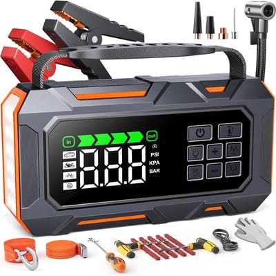 DailySupplies® Jumpstarter met Compressor - Startkabels - Starthulp voor Auto - Accubooster - Zwart